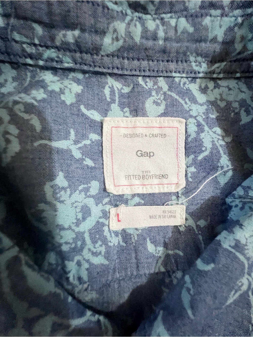 GAP Fitted Boyfriend Floral Blue Shirt with Light Teal Print